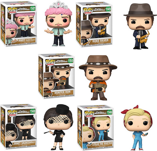 Funko Pop! Parks and Recreation - Complete Set (5) Series 2 Pop! Ron, Leslie, Andy